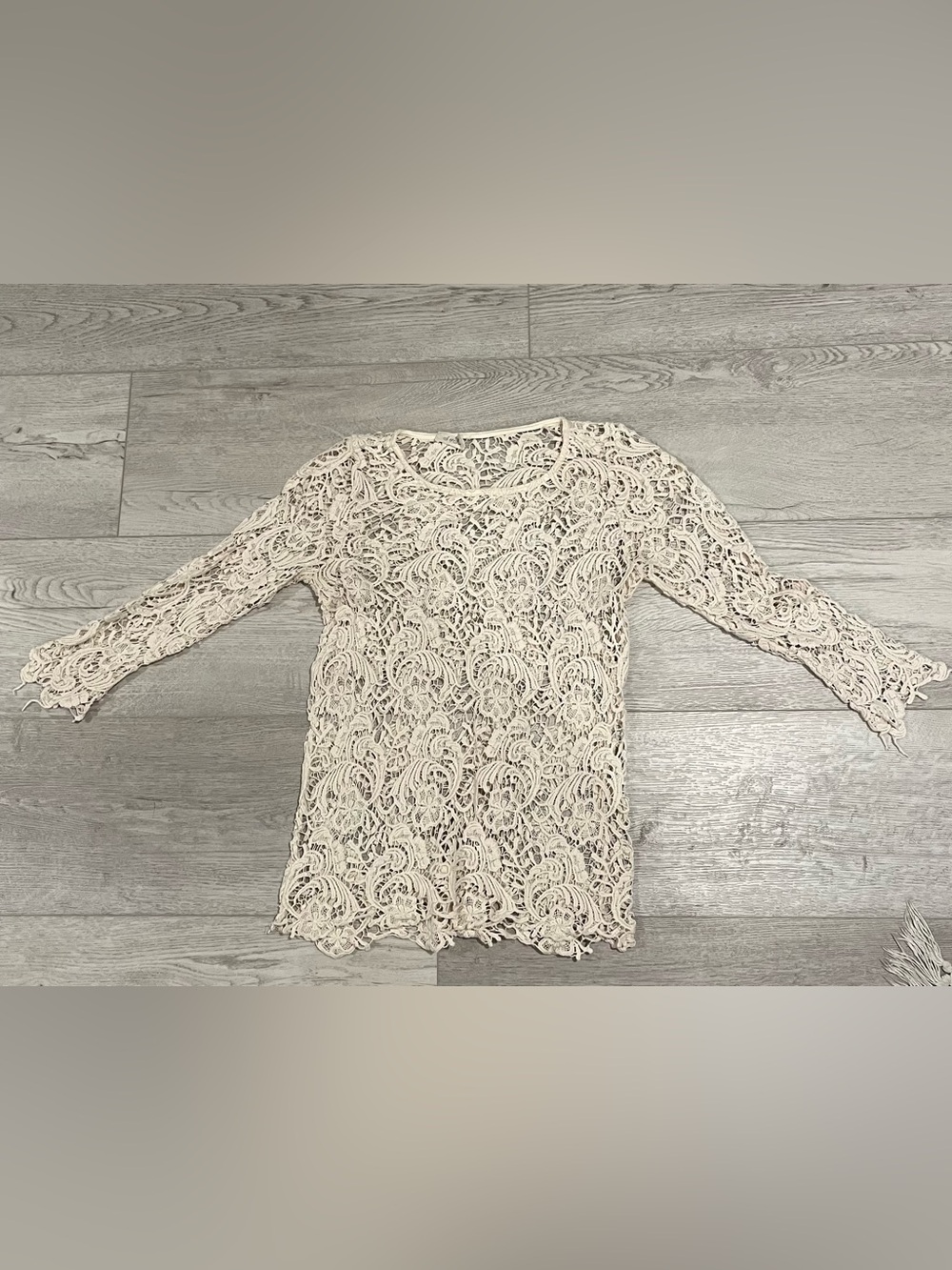 Lace Crochet Quarter- Sleeve Top - Cream